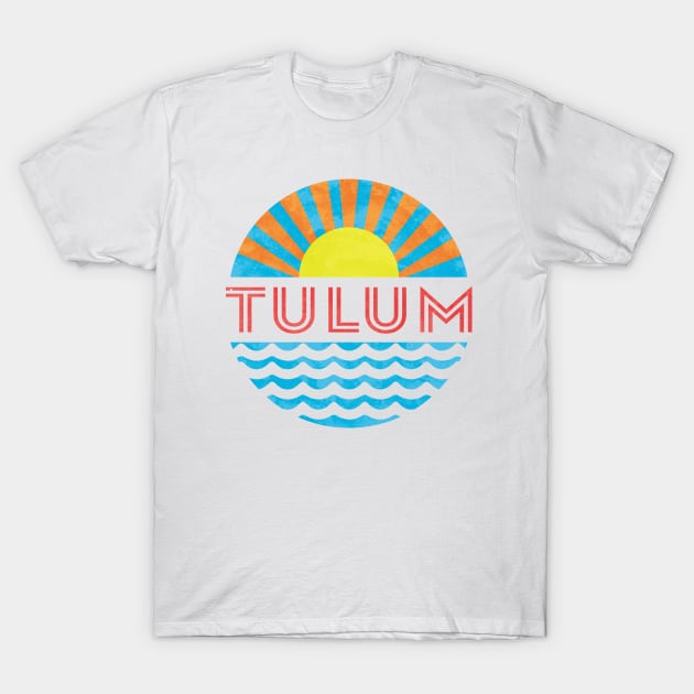 Vintage Tulum  Beach - Sun And Waves T-Shirt by Whimsical Thinker